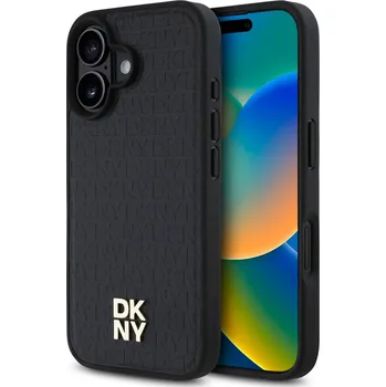Pouzdro na mobilní telefon DKNY PU Leather Repeat Pattern Stack Logo Magsafe Zadní Kryt-Černá / iPhone 16