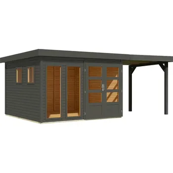 Zahradní domek dřevěný domek KARIBU LAHAR 6 + přístavek 240 cm (12488) terragrau