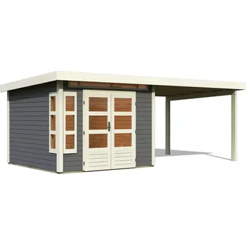 Zahradní domek dřevěný domek KARIBU KASTORF 6 + přístavek 320 cm (31543) terragrau