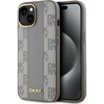 Pouzdro na mobilní telefon DKNY PU Leather Checkered Pattern Magsafe Zadní Kryt-Béžová / iPhone 15