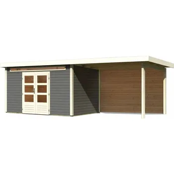 Zahradní domek dřevěný domek KARIBU KANDERN 7 + přístavek 320 cm včetně zadní stěny (9249) terragrau