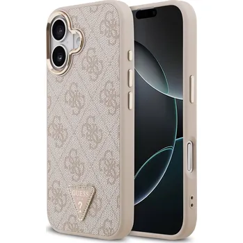 Pouzdro na mobilní telefon Guess MagSafe kožený kryt na iPhone 4G Strass Triangle Logo Gold Frame-Růžová / iPhone 17