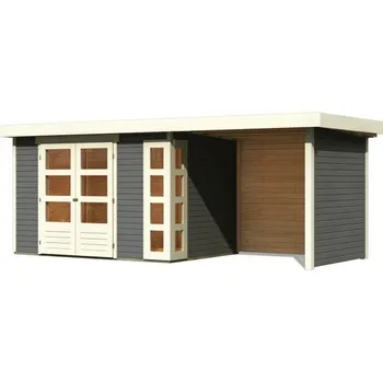 Zahradní domek dřevěný domek KARIBU KERKO 4 + přístavek 240 cm včetně zadní a boční stěny (82943) terragrau