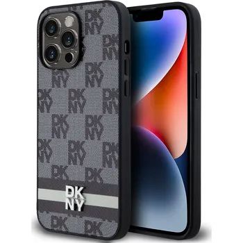 Pouzdro na mobilní telefon DKNY PU Leather Checkered Pattern and Stripe Zadní Kryt-Černá / iPhone 15 Pro Max
