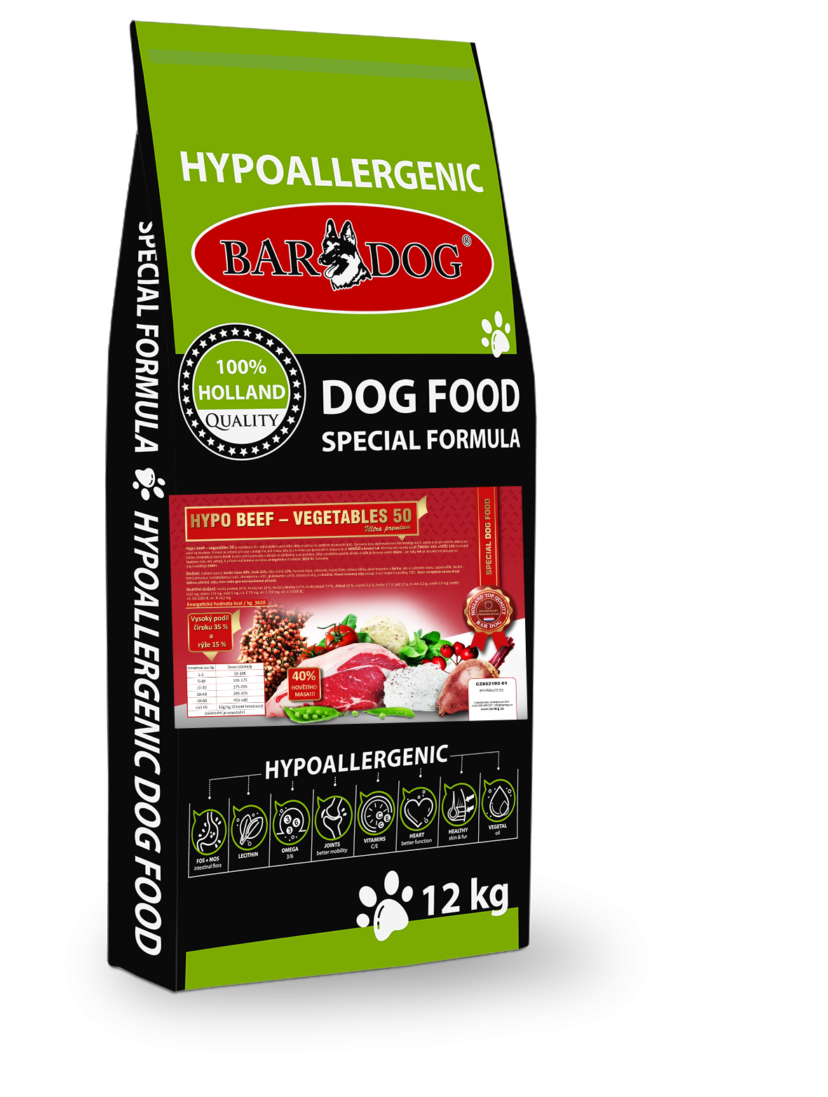 BARDOG HYPO BEEF – VEGETABLES 50 - lisované krmivo , hmotnost balení: 20 kg