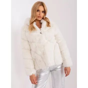 Dámský kabát Kožešinový kabát s kapucí AT-KR-2386.00P-ecru S/M