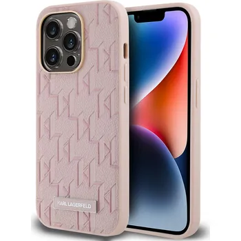 Pouzdro na mobilní telefon Karl Lagerfeld PU Leather Monogram Metal Logo Magsafe Zadní Kryt-Růžová / iPhone 14 Pro Max