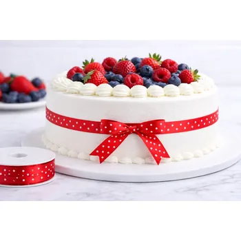 Stuha Červená stuha s bílým puntíkem 2,5 cm × 25 m | Dekorační stuha