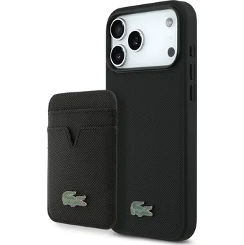 Pouzdro na mobilní telefon Lacoste Iconic Petit Pique MagSafe Zadní Kryt + Peněženka-Černá / iPhone 17 Pro Max