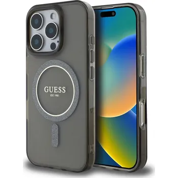 Pouzdro na mobilní telefon Guess MagSafe kryt na iPhone IML Glitter Ring-Černá / iPhone 16 Pro Max