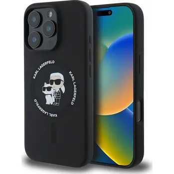Pouzdro na mobilní telefon Karl Lagerfeld Liquid Silicone Karl and Choupette Magsafe Zadní Kryt-Černá / iPhone 16 Pro Max