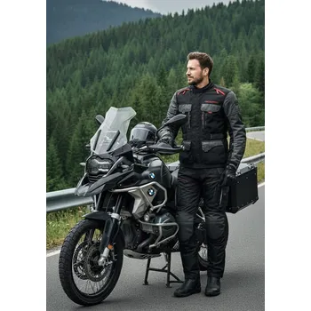 Moto kalhoty 4SQUARE Cestovní enduro kalhoty na motorku TRAILER - černá/červená - Velikost XL