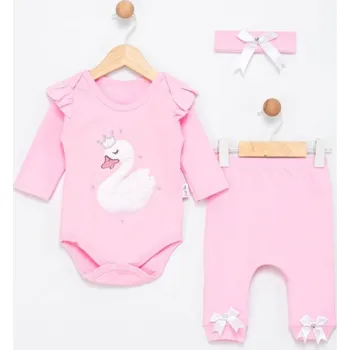 Kojenecká souprava 3dílná dětská souprava Swan– body, kalhoty a čelenka 62/68 (3-6 m)