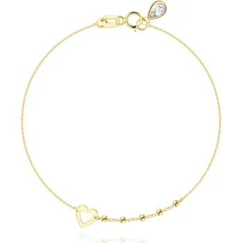 Náramek Náramek ze žlutého 14K zlata - srdíčko, kolečka se zářezy, slzička se zirkonem