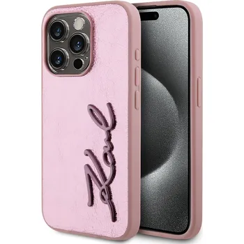 Pouzdro na mobilní telefon Karl Lagerfeld Wrinkled PU Signature Logo Zadní Kryt-Růžová / iPhone 15 Pro
