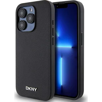 Pouzdro na mobilní telefon DKNY PU Leather Silver Metal Logo Magsafe Zadní Kryt-Černá / iPhone 15 Pro