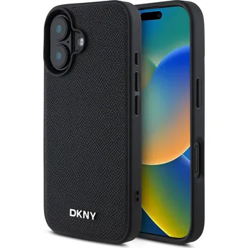 Pouzdro na mobilní telefon DKNY PU Leather Silver Metal Logo Magsafe Zadní Kryt-Černá / iPhone 16