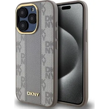 Pouzdro na mobilní telefon DKNY PU Leather Checkered Pattern Magsafe Zadní Kryt-Béžová / iPhone 15 Pro Max