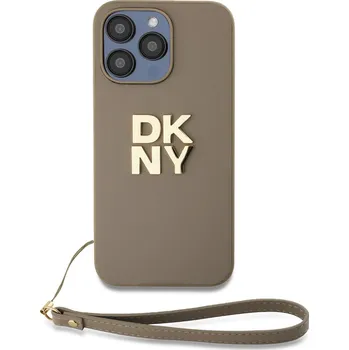 Pouzdro na mobilní telefon DKNY PU Leather Stack Logo Wrist Strap Zadní Kryt-Béžová / iPhone 14 Pro Max