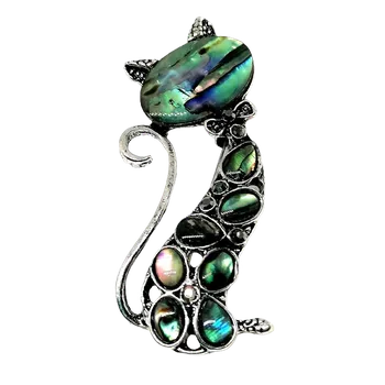 Přívěsek Paua mušle kočka – brož a přívěsek 2v1, esoterický šperk z Nového Zélandu