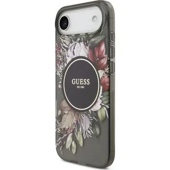 Pouzdro na mobilní telefon Guess IML Flowers Strap MagSafe zadní kryt pro iPhone 17 Air Black