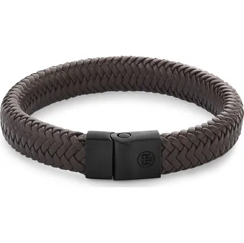 Náramek Rebel&Rose Hnědý kožený náramek Herringbone Brown Black RR-M0023-B 21 cm - XL + 2 měsíce na vrácení zboží
