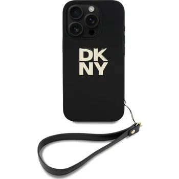 Pouzdro na mobilní telefon DKNY PU Leather Stack Logo Wrist Strap Zadní Kryt-Černá / iPhone 16 Pro