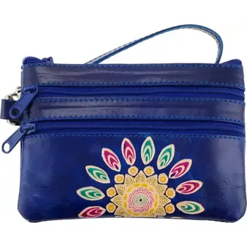 Peněženka Dámská kožená peněženka s poutkem Mandala modrá 14 x 10 cm