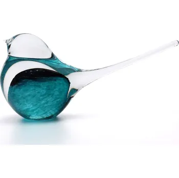 Artcristal Bohemia Skleněný ptáček 02, Tyrkysová / Černá, 15 cm | České hutní sklo