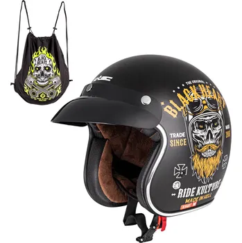Helma na motorku Moto přilba W-TEC Kustom Black Heart - Ride Culture Barva: Černá, Velikost: XS