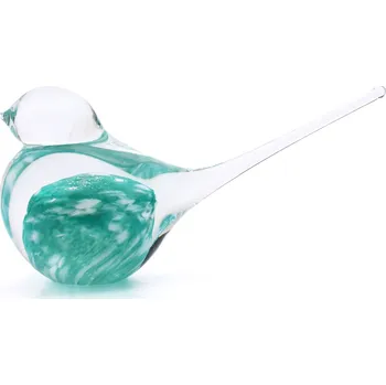 Artcristal Bohemia Skleněný ptáček 01, Tyrkysová / Bílá, 15 cm | České hutní sklo