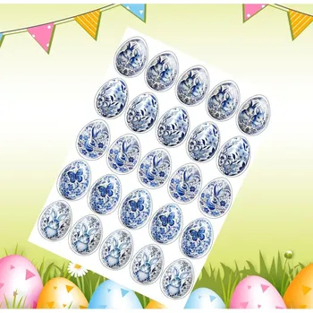 Jedlá dekorace na dort Zajíc – modrobílý porcelánový motiv – velikonoční vejce 5 cm (25 ks) Fondánový list (NEVYŘEZÁNO)