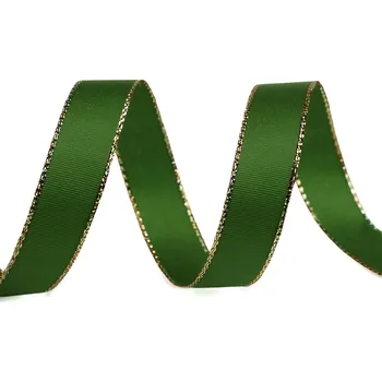 Stuha Stuha taftová s lurexem šíře 15 mm, střední, 322 olivová zeleň zlatá