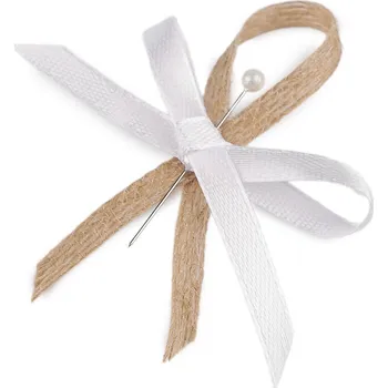 Svatební dekorace Svatební jutová mašlička / vonička - režná přírodní bílá (10 ks)