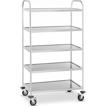 Servírovací stolek SERVÍROVACÍ VOZÍK CATERINGOVÝ PĚTIPOLICOVÝ Z NEREZOVÉ OCELI, ROBUSTNÍ