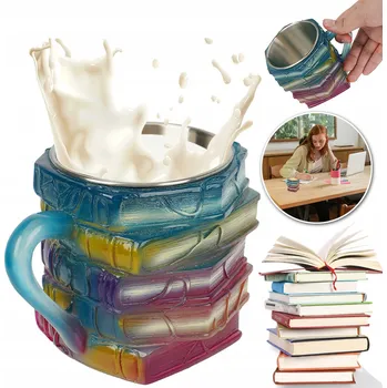 Stolování 3D Malovaný hrnek ve tvaru naskládaných knih – multifunkční