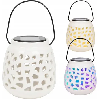Venkovní osvětlení ZAHRADNÍ DEKORATIVNÍ ZÁVĚSNÝ LAMPION SOLÁRNÍ LAMPA KERAMICKÝ S DRŽÁKEM BÍLÝ