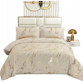 Povlečení Povlečení Mramorová Béžová Zlatá Aplikace 160x200 Komplet Mramor