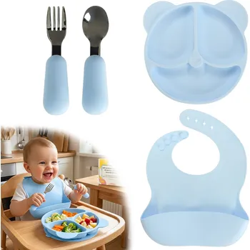 SILIKONOVÉ NÁDOBÍ PRO DĚTI A MIMINKA JÍDELNÍ SADA 4 KS TALÍŘEK MEDVÍDEK