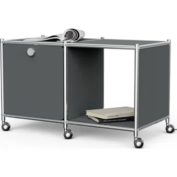 Konferenční stolek 690792 - Tchibo - Kovový odkládací stolek »Cn3« s 1 výklopnými dvířky a kolečky - barva: šedá