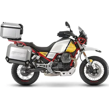 Zavazadlo na motocykl Kompletní sada hliníkových kufrů SHAD TERRA, 37L topcase 36L/47L boční kufry, včetně montážní sady a plotny SHAD MOTO GUZZI V 85 TT