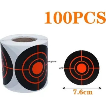 Čištění zbraně 100 ks Samolepící papírové terče 7,6 cm Kulaté reaktivní střelecké terče na roli Rozstřik černá/žlutá s krycími nášivkami