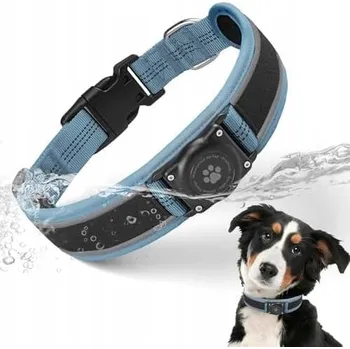 Obojek pro psa Reflexní obojek pro psa s držákem na AirTag, modrý, velikost L