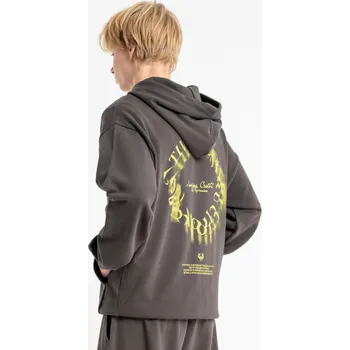 Chlapecká mikina Reporter Young | Chlapecká tmavě šedá mikina REGULAR s kapucí na zip s potiskem FIVE OF PURPOSE - Barva TMAVĚ ŠEDÁ, Velikost 158 261-0555B-10-190-1
