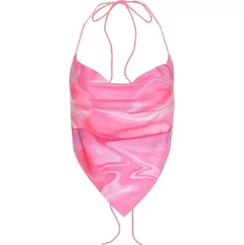 Dámské tílko jednobarevné s mramorováním Crop top Výstřih do V Tenká ramínka kolem krku Polyester spandex růžová M