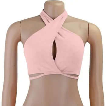 Dámské tílko jednobarevné Crop top Výstřih do O Široká ramínka kolem krku Průřez na hrudníku Polyester spandex růžová L