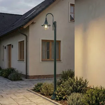 Venkovní osvětlení Lindby Venkovní světlo Daphne, 220 cm, zelené, kov, E27 - Podstavec – průměr 24,2 cm, výška 12,5 cm zelená, čirá 1 x 15 W LED - Doprava zdarma