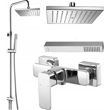 Vodovodní baterie Omnires hlavová sprcha Cubic, výškově nastavitelný sloup + vanová baterie