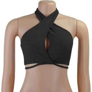 Dámské tílko jednobarevné Crop top Výstřih do O Široká ramínka kolem krku Průřez na hrudníku Polyester spandex černá L