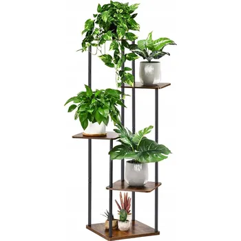 Stojan na květiny DRŽÁK NA KVĚTINÁČ STOJÍCÍ KOVOVÉ DŘEVO LOFTOVÝ STOJAN NA KVĚTINY ROSTLINY POLICE 106